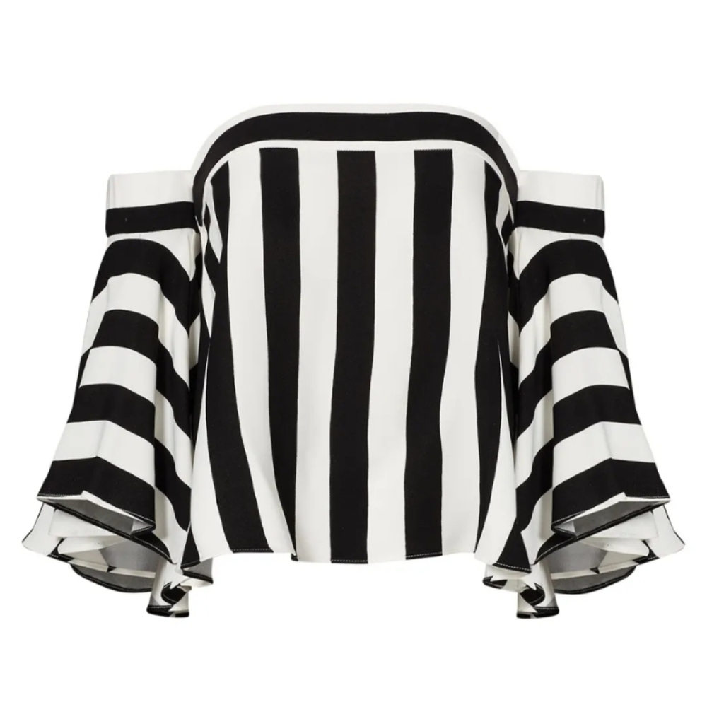 Black and White Striped Off-Shoulder Top